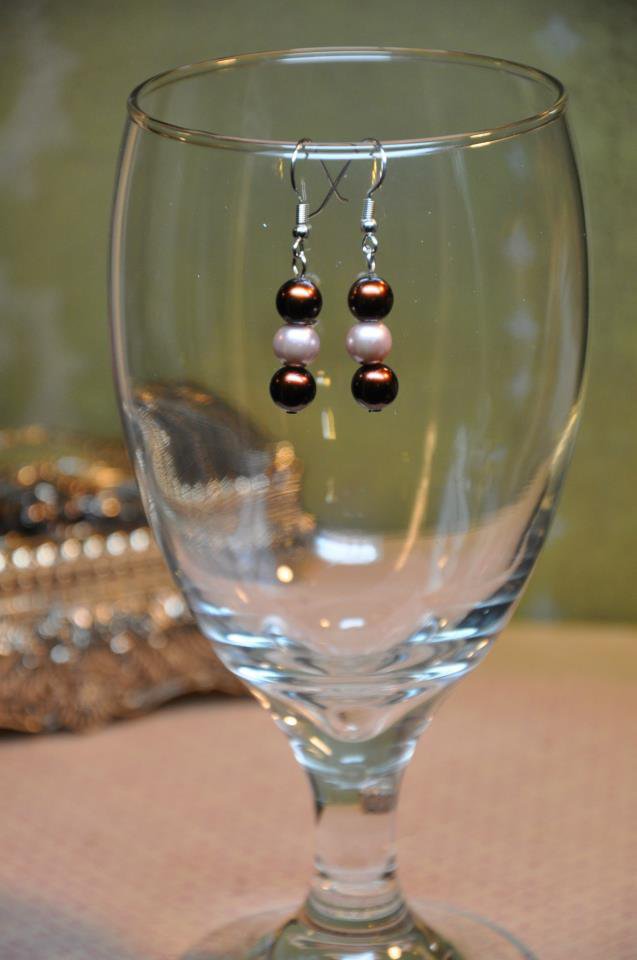 Simple Brown and Tan Faux Glass Pearl Drop Bead Earrings