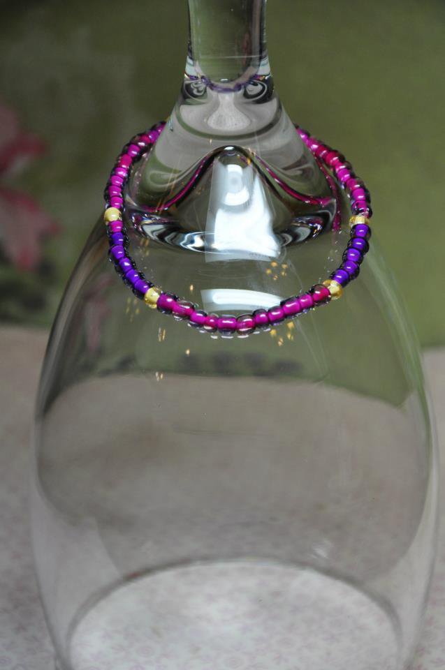 Blue Pink and Gold Stretchy Glass Bead Bracelet Set of 3