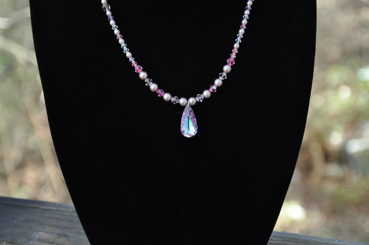 Unique Pink Swarovski Crystal Pendant Handmade Necklace