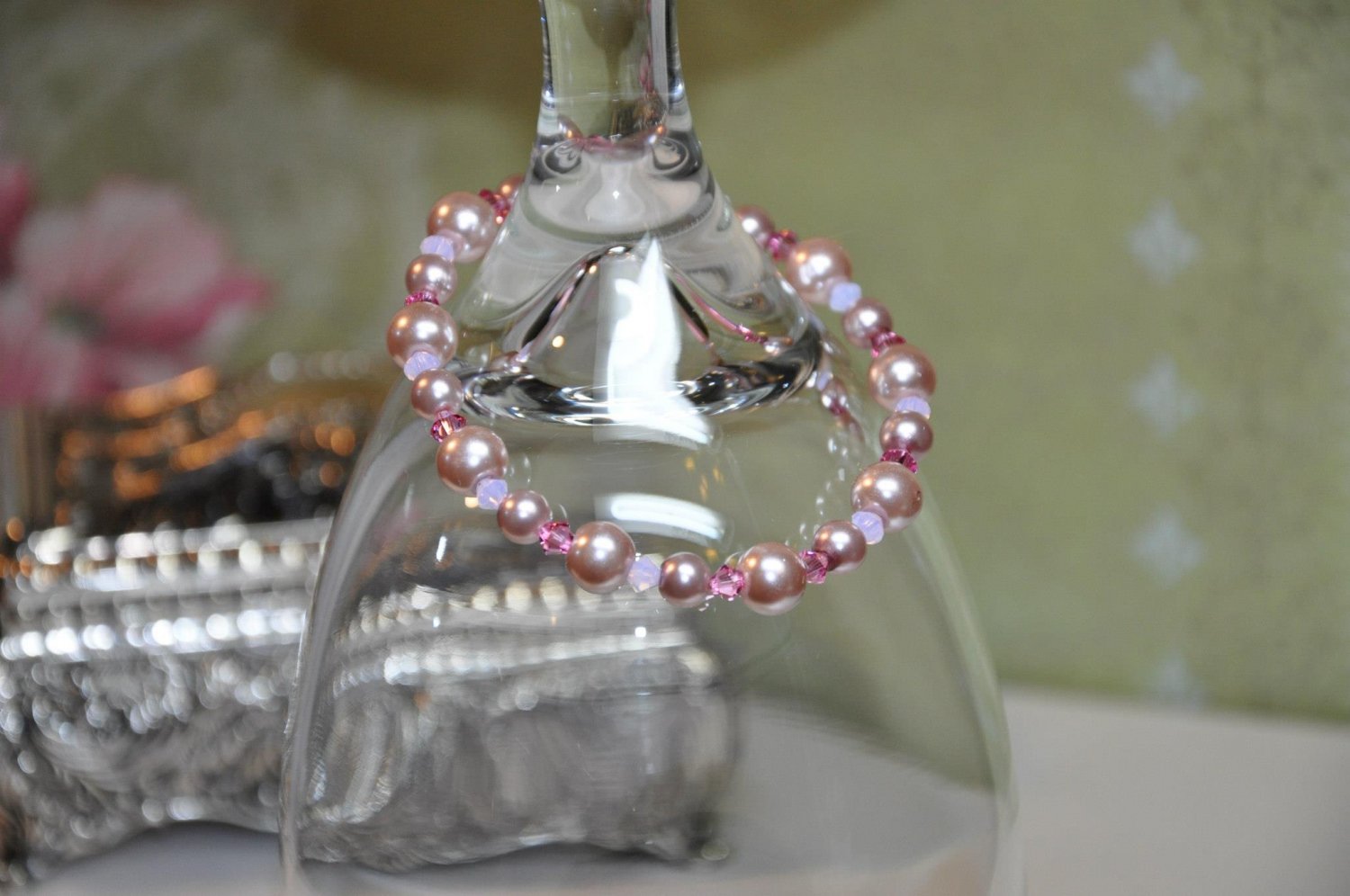Pink Stretchy Swarovski Crystal Bead Bracelet