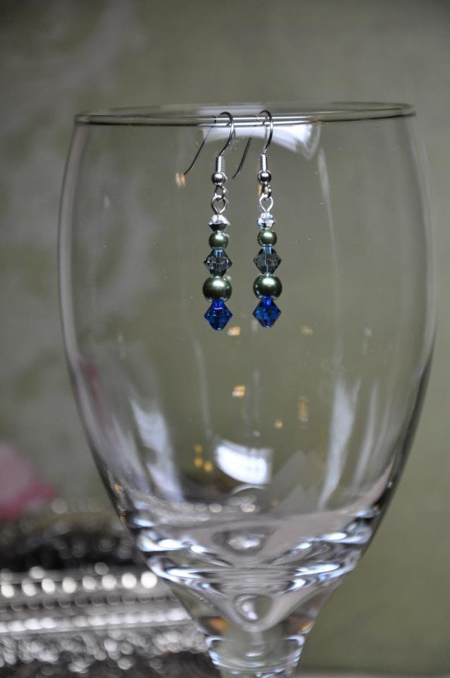 Green and Blue Swarovski Crystal Bicone Drop Earrings