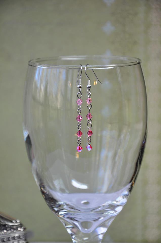 Pink Swarovski Bicone Chain Drop Earrings
