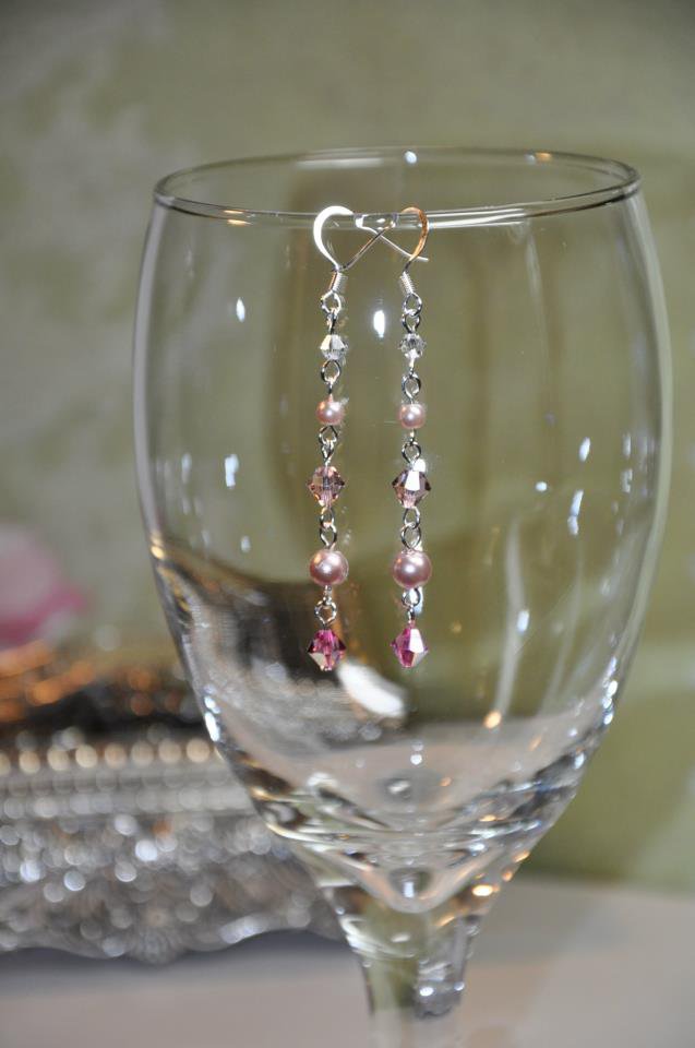 Pink and Pearl Swarovski Crystal Drop Earrings