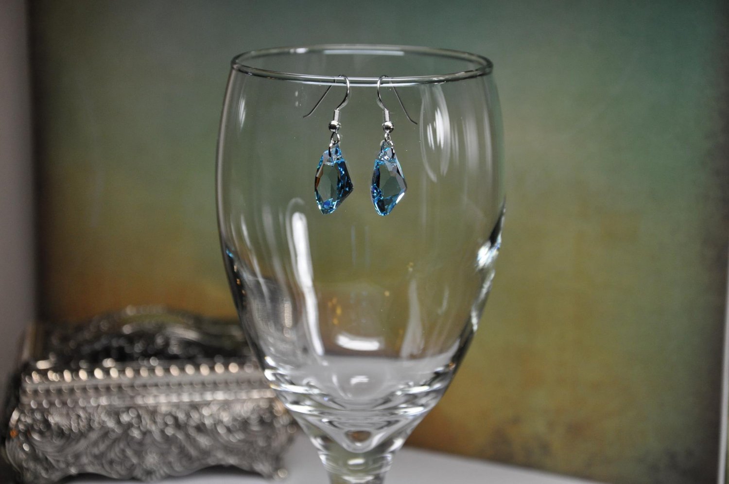 Blue Swarovski Crystal Pendant Drop Earrings