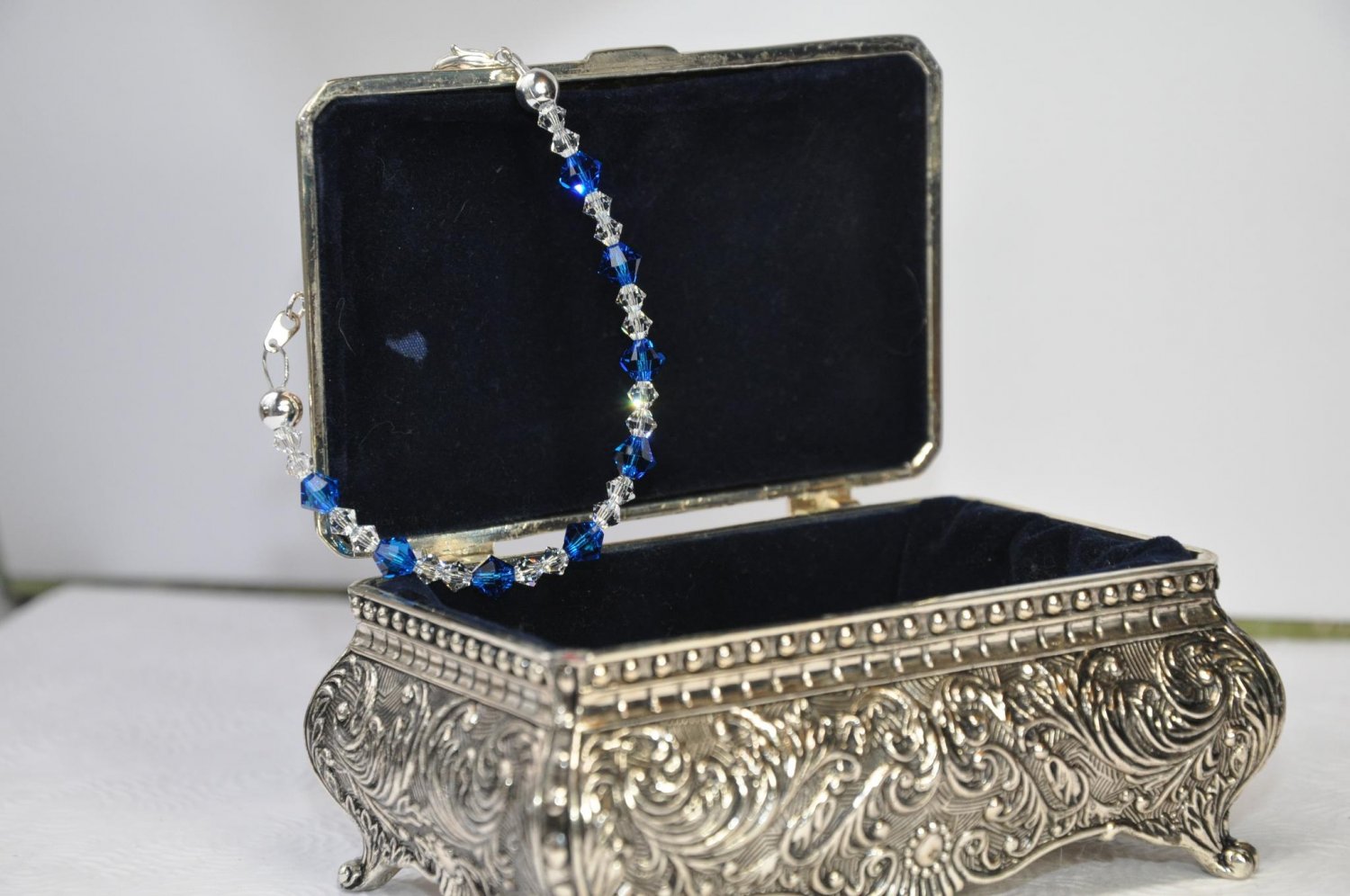 Blue and Clear Swarovski Bicone Crystal Bead Bracelet