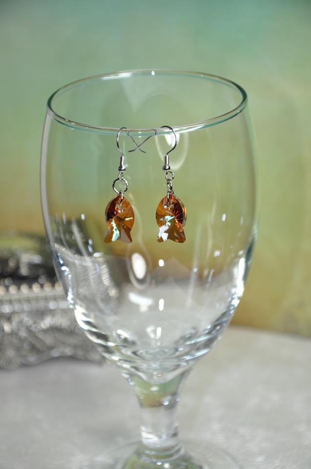 Brown Swarovski Crystal Fish Charm Bead Earrings