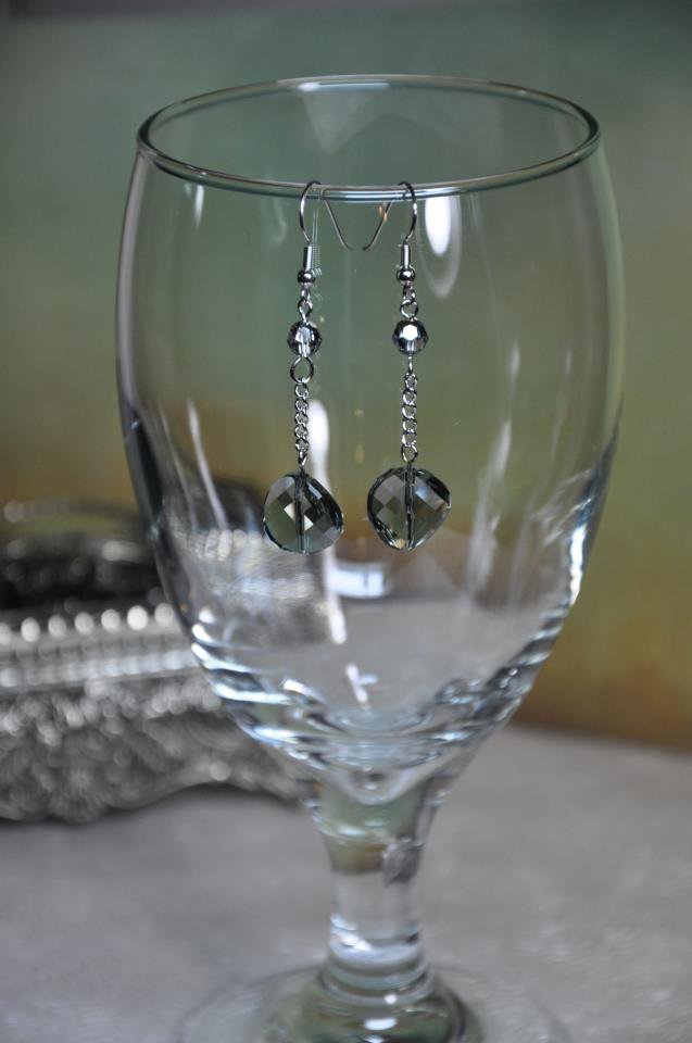 Grey Crystal Swarovski Drop Chain Earrings