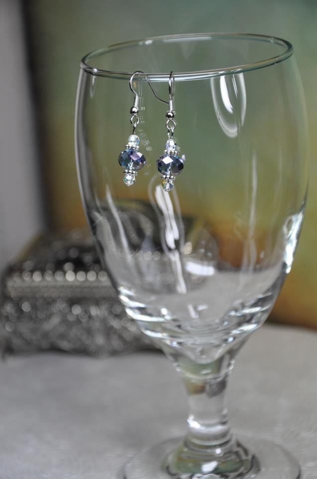 Silver Blue Antique Inspired Crystal Bead Drop Earrings