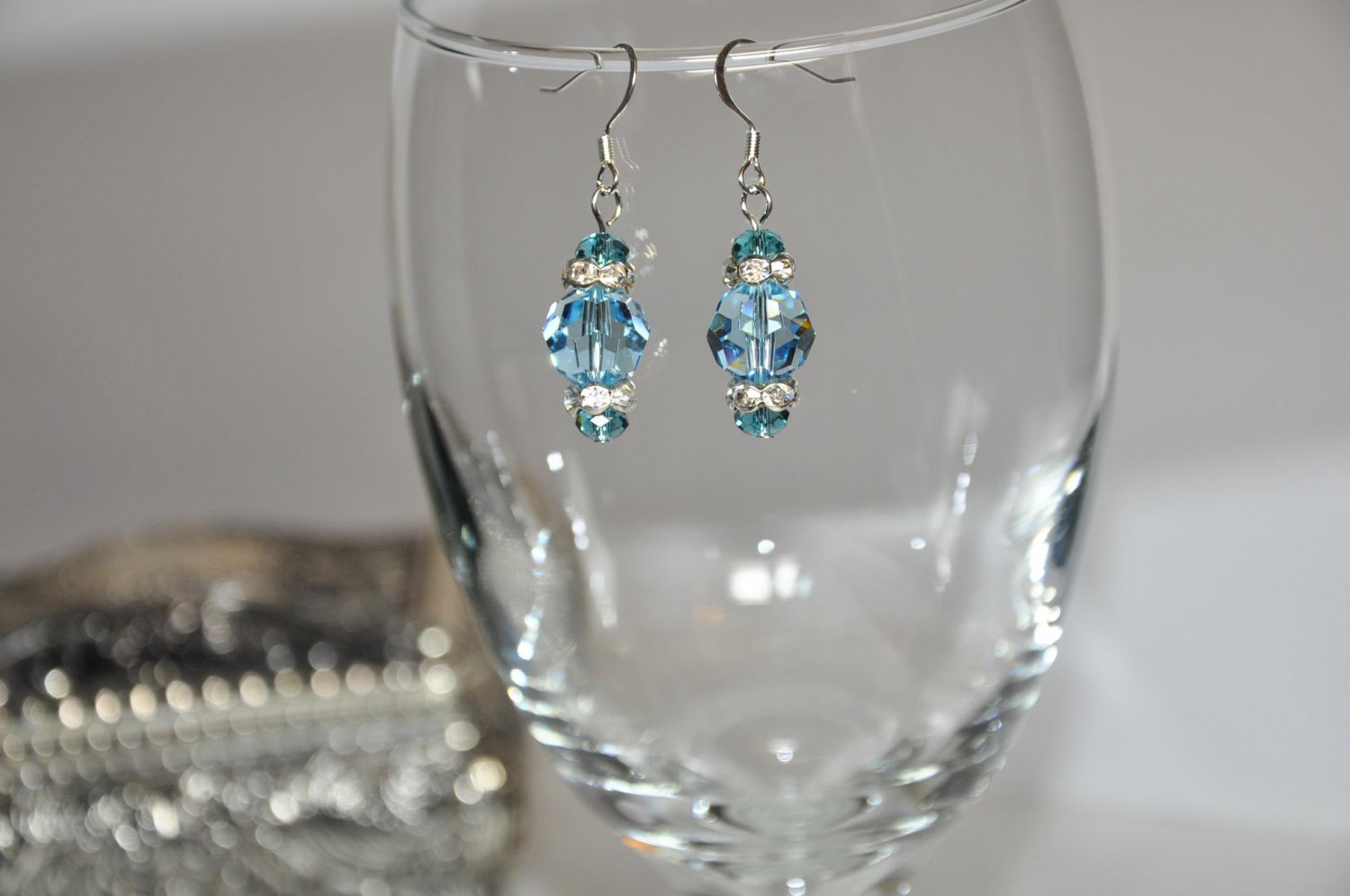 Chunky Blue Regal Crystal Swarovski Bead Drop Earrings