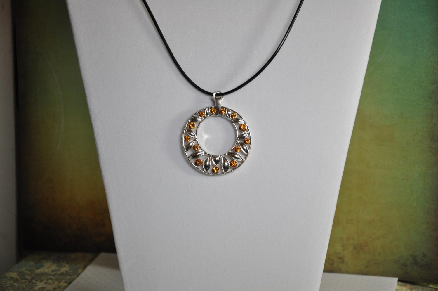 Orange with Silver Swarovski Crystal Pendant Necklace