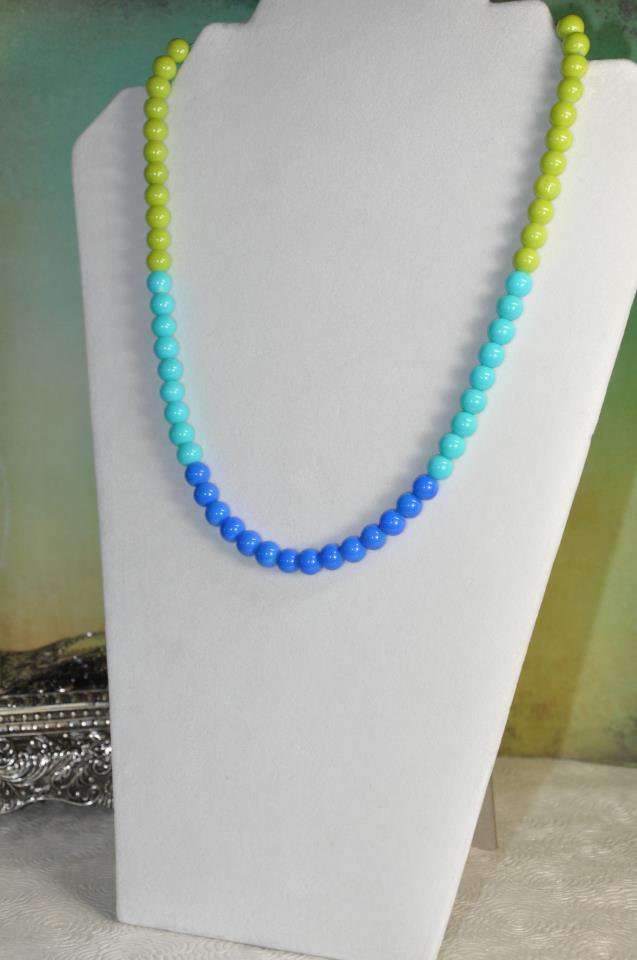 Handmade Blue Color Block Spring Bead Necklace
