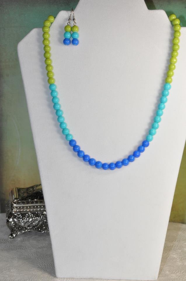 Blue Spring Bead Necklace Jewelry Set