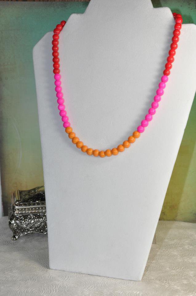 Unique Pink Red and Orange Spring Bead Necklace Handmade By Bead Studio Artist