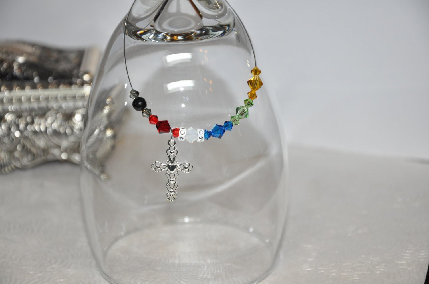 Unique Handmade Bracelet by Studio Artist w Swarovski Crystals Sterling Silver Cross Charm