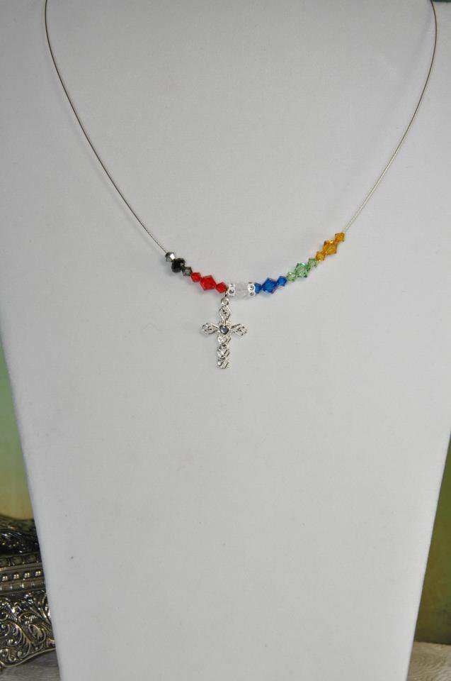 Unique Handmade Necklace by Studio Artist w Swarovski Crystals Sterling Silver Cross Charm