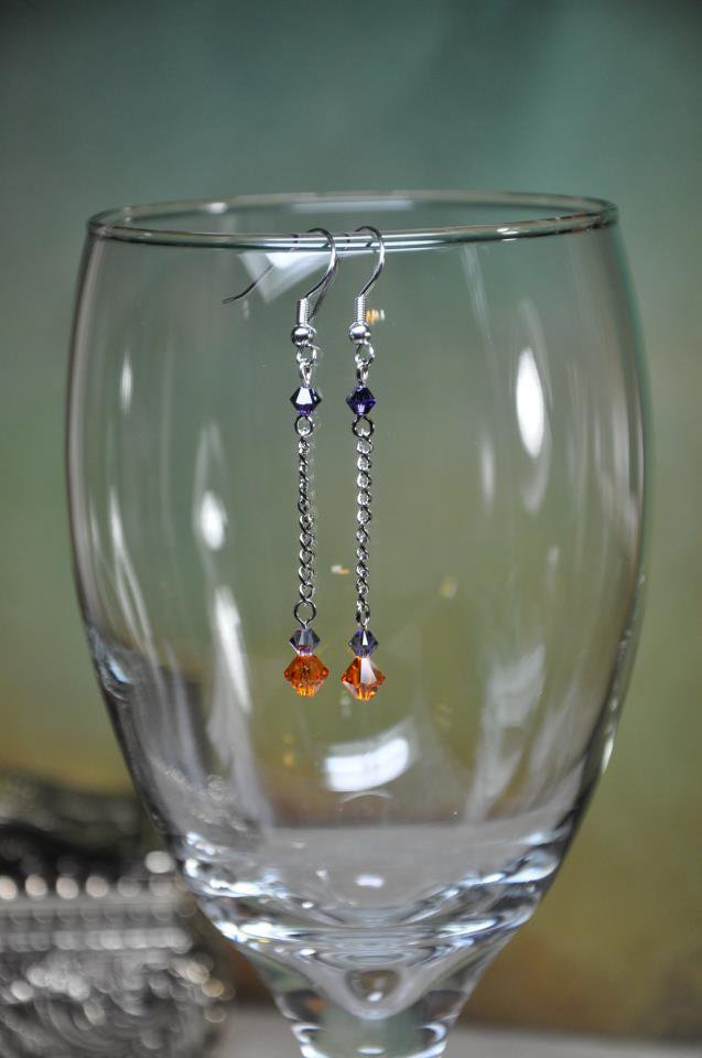 Clemson Inspired Colors Orange Swarovski Bicone Crystal Chain Drop Handmade Earrings by Bead Artist