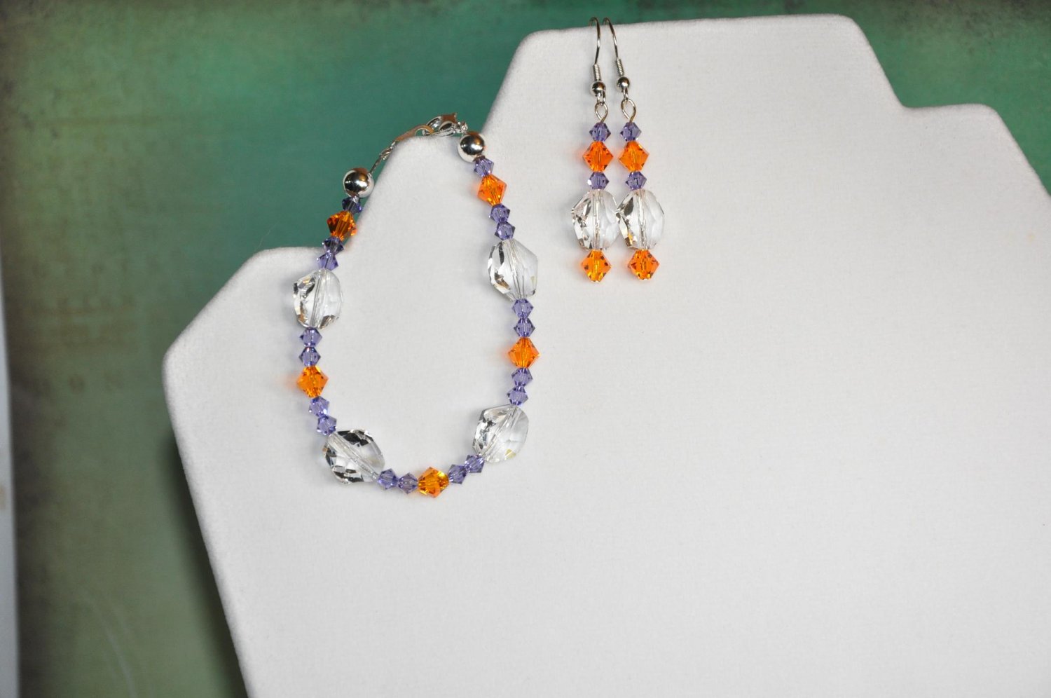 Clemson Swarovski Crystal Bicone Earring and Bracelet Set