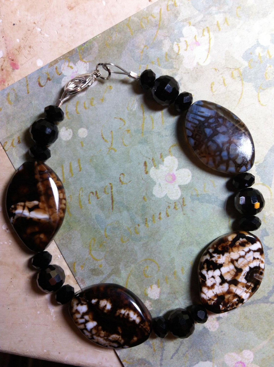 Natural Black and Brown Agate Gemstone Bead Set