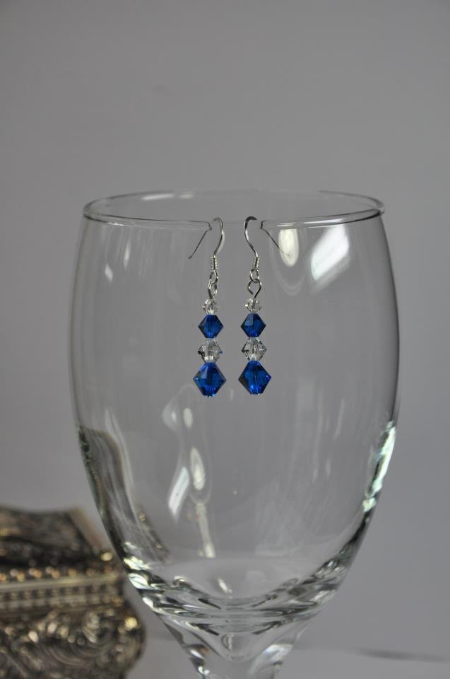 Blue Swarovski Bicone Crystal Bead Bracelet and Earring Set