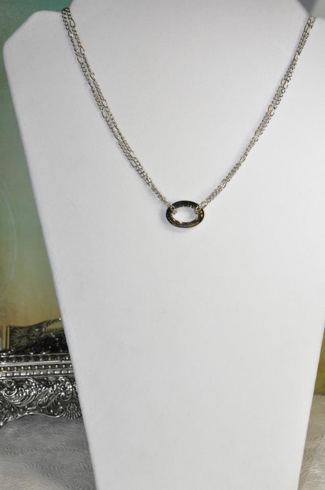 Swarovski Crystal Golden Green Cosmic Ring Pendant with Chain Necklace Handmade