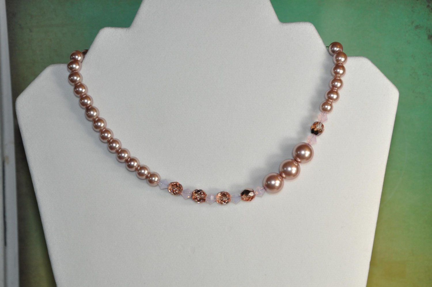 Tan Faux Glass Pearl Bead Statement Necklace Handmade