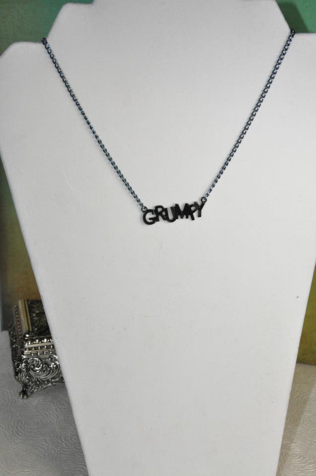Grumpy Pendant Necklace with Black Chain