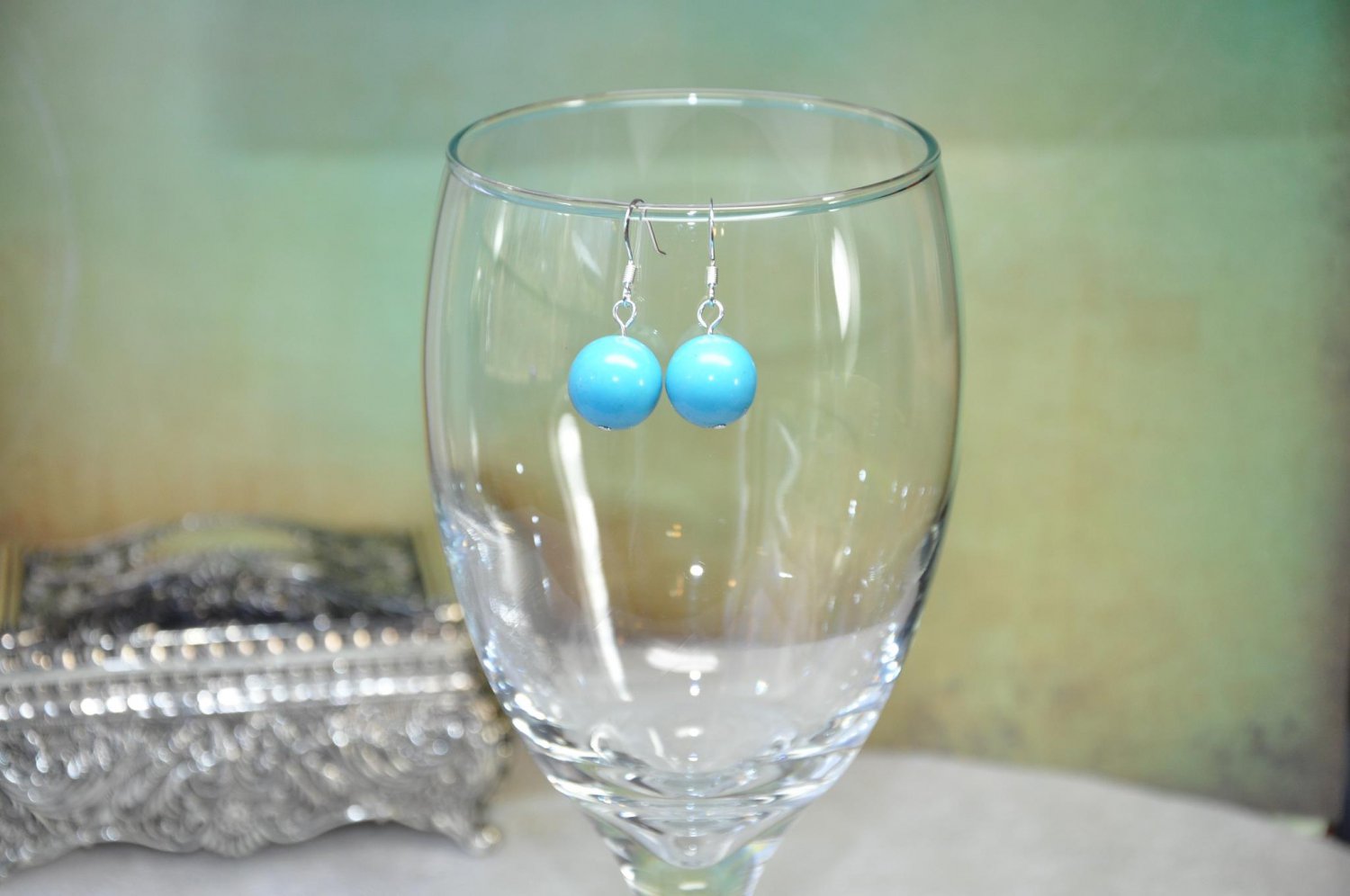 Natural Turquoise Gemstone Round Chunky Earrings