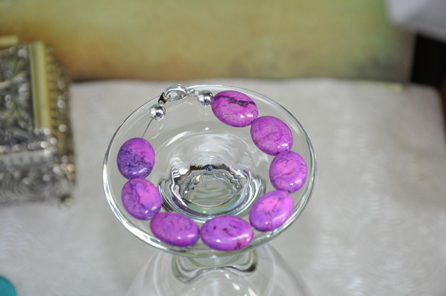 Natural Purple Turquoise Stone Bead Bracelet Handmade