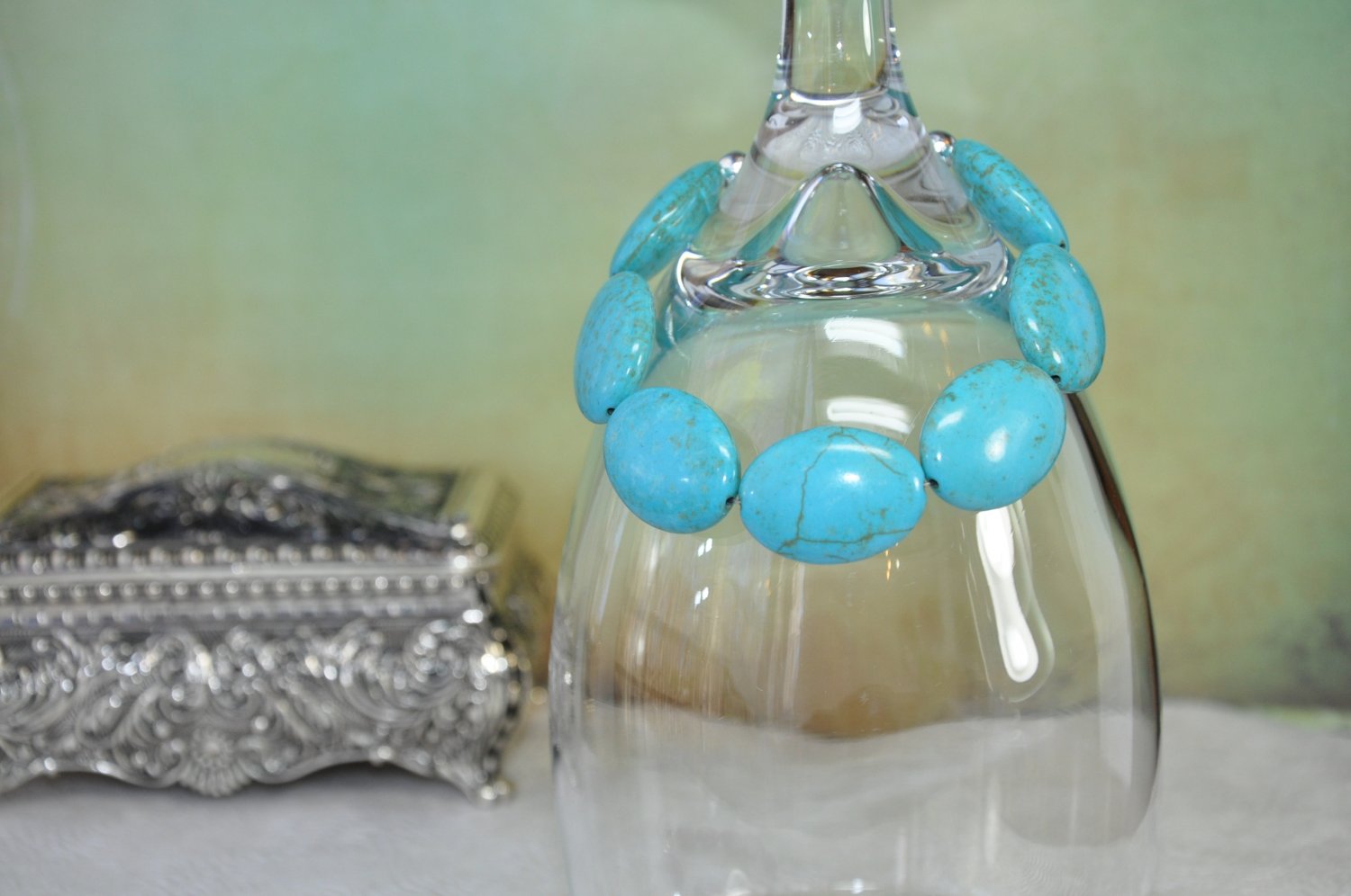 Natural Turquoise Gemstone Oval Bead Bracelet Handmade