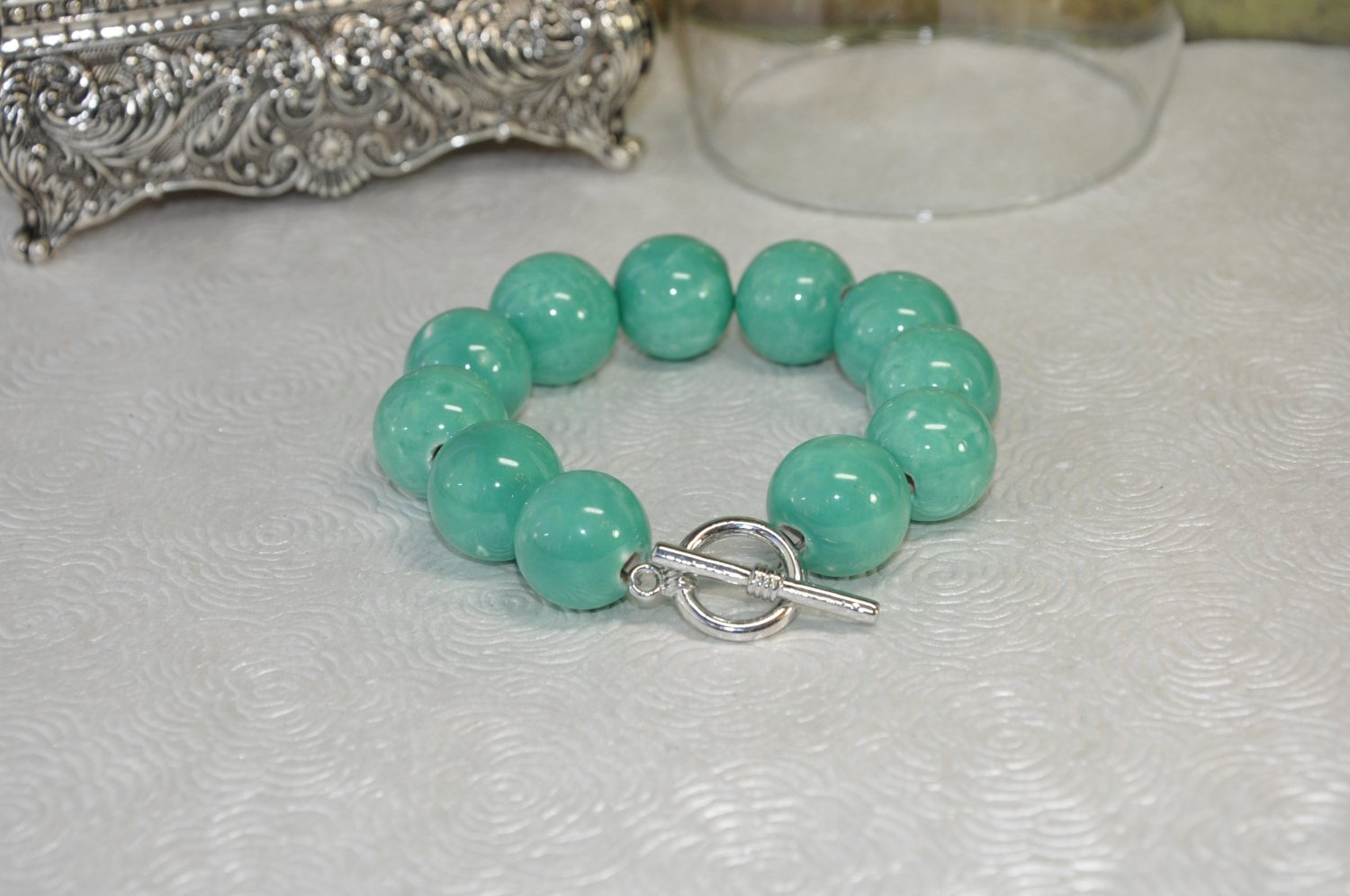 Chunky Green Round Stone Bead Bracelet handcrafted by Bead Studio Artist
