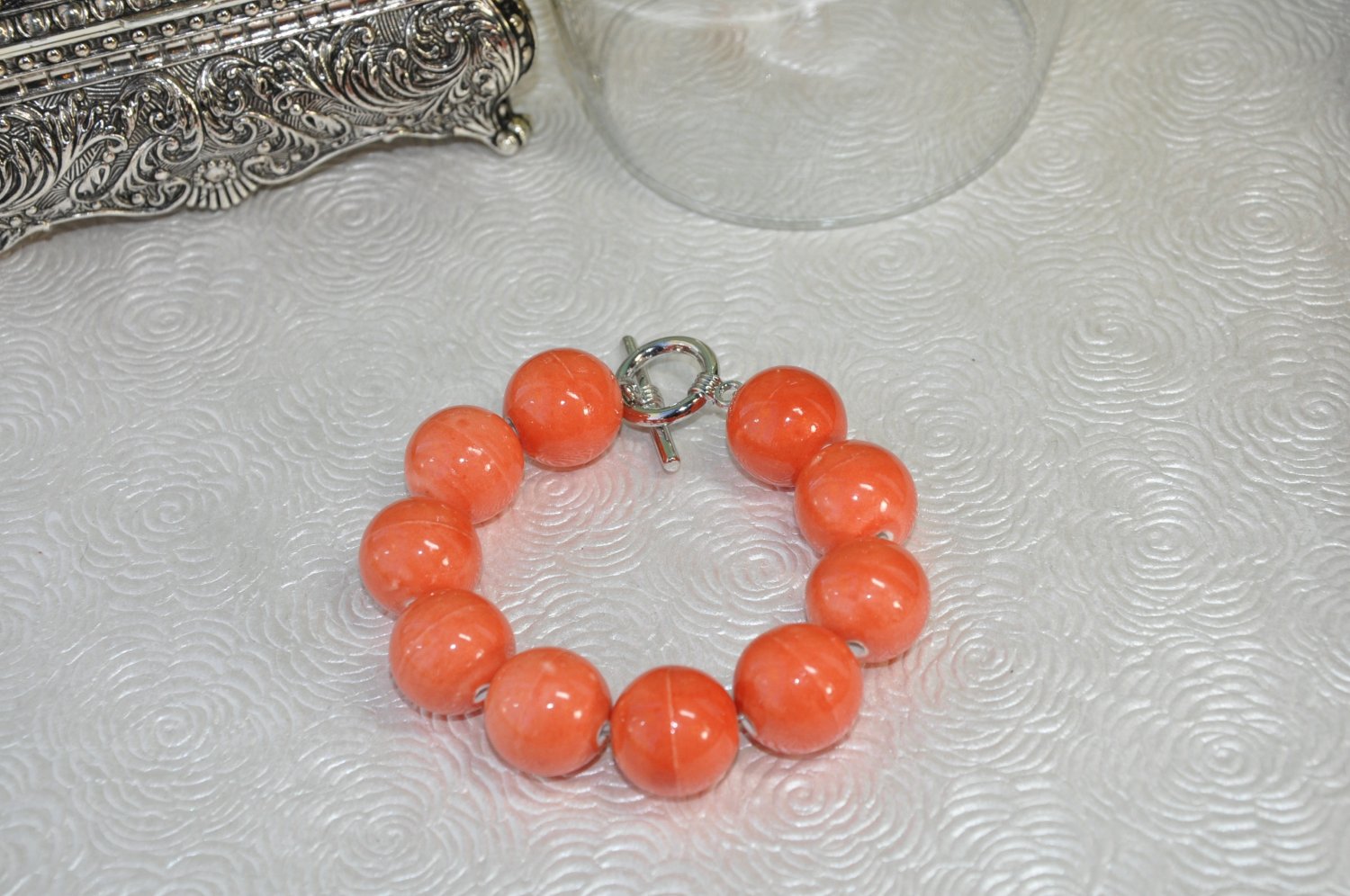 Unique Chunky Orange Stone Bead Handcrafted Bracelet by Studio Bead Artist