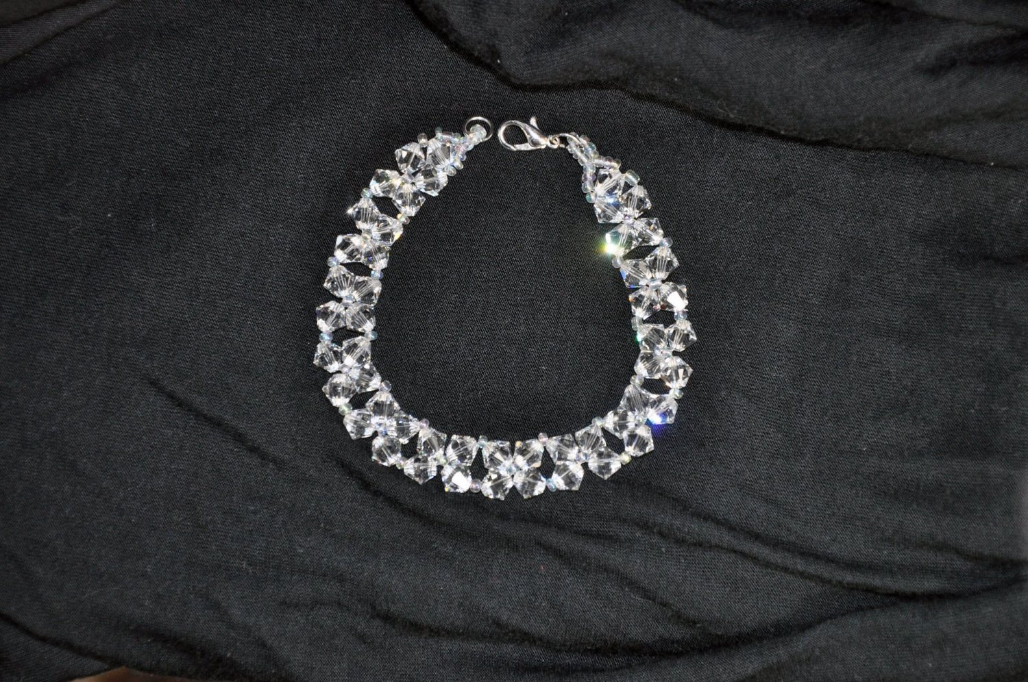 Aurora Borealis Clear Swarovski Crystal Handmade Bead Bracelet