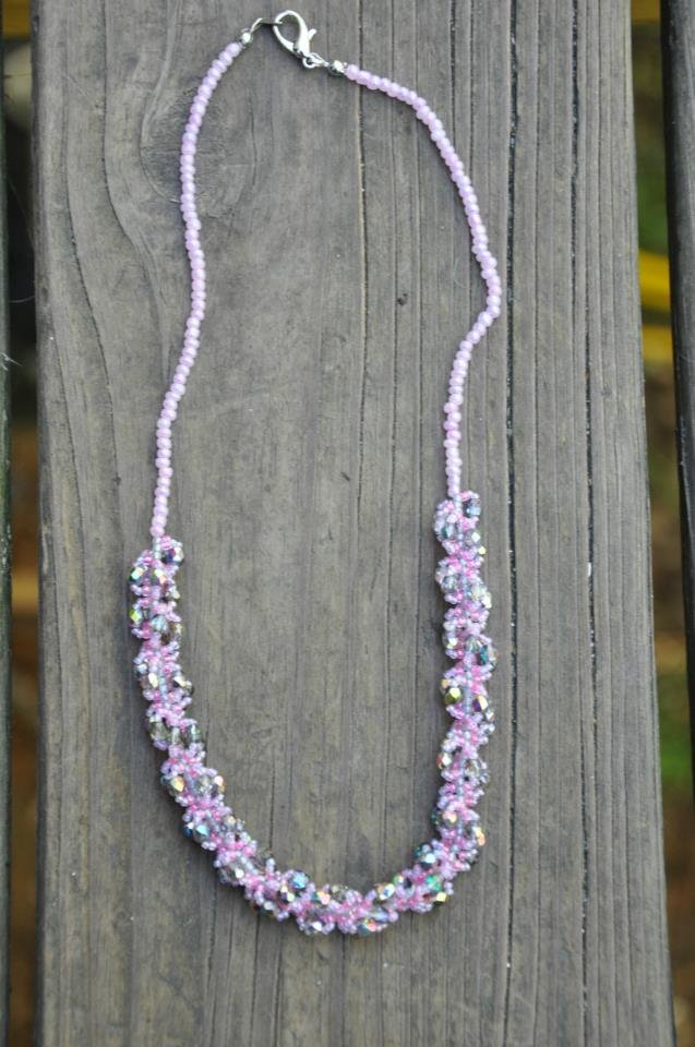 Pink Purple Hand Stitched Spiral Rope Beaded Necklace Handmade by Studio Artist
