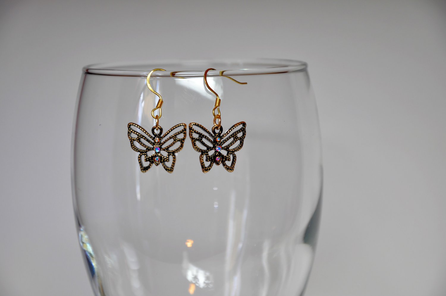 Gold Swarovski Butterfly Crystal Charm With Rhinestone Earrings