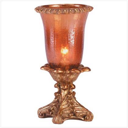 Amber "Crackled" Hurricane Lamp