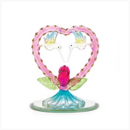 Spun Glass Heart with Two Hummingbirds