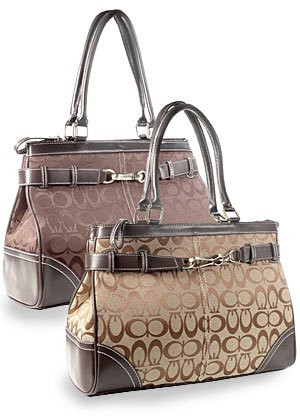 Brown Signature Jacquard Belted Tote purse Handbag