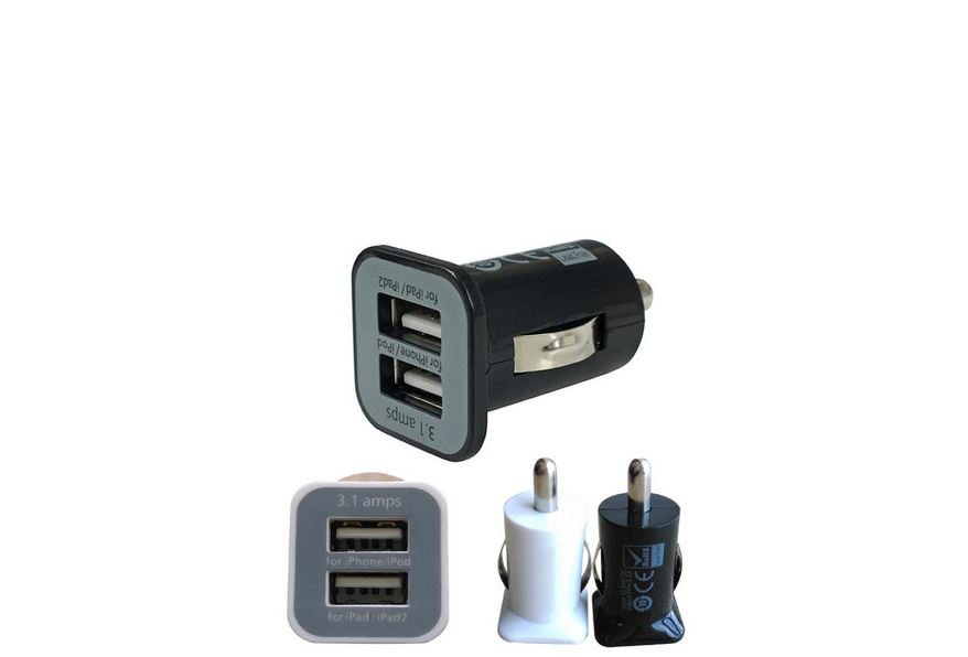 Set of 2 DUAL 2 PORT USB CAR CHARGER IPAD IPHONE I black One white