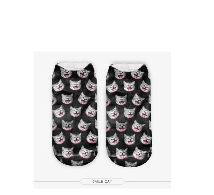 Cat 3D Print Animal women Socks Casual cartoon Socks Unisex Low Cut Ankle Socks
