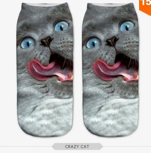 3D Sock Print Lovely Cat Polyester Contrast Color Meias Women