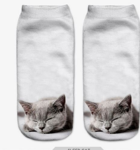 3D Sock Print Lovely Cat Polyester Contrast Color Meias Women