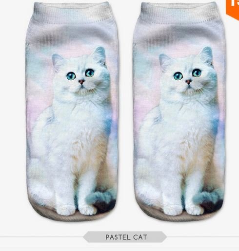 3D Sock Print Lovely Cat Polyester Contrast Color Meias Women
