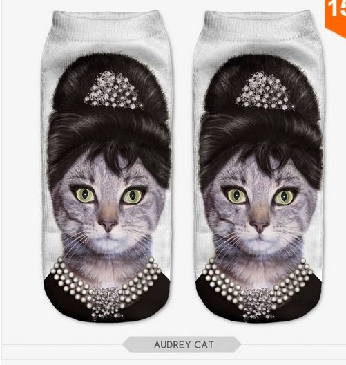 3D Sock Print Lovely Cat Polyester Contrast Color Meias Women