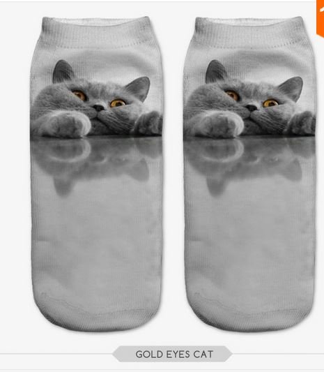 3D Sock Print Lovely Cat Polyester Contrast Color Meias Women
