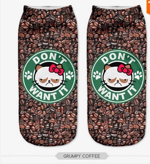 3D Sock Print Lovely Cat Polyester Contrast Color Meias Women