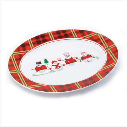 Discount Christmas Shopping: Perfectly Plaid Snowman Oval Serving Platter