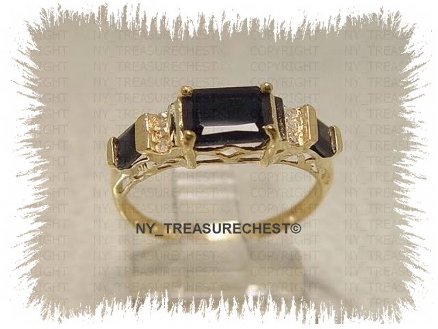 Attractive Genuine Midnight Blue Sapphire and Diamonds Solid Yellow Gold Ring