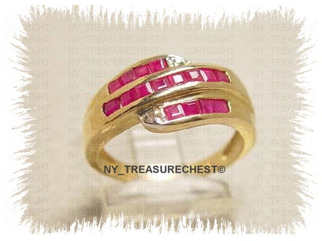 Outstanding Genuine Ruby and Diamonds Ring in Solid Yellow Gold