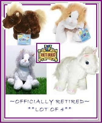 Webkinz ~~Retired Lot of 4~~ Brown horse, Grey (Gray)/ White cat, Orange Gold / White cat, & Unicorn