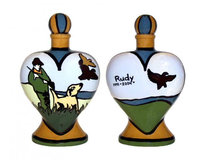 Pet - Dog - Urn - Hunters Companion Dog Heart Urn - Handpainted - Personalized